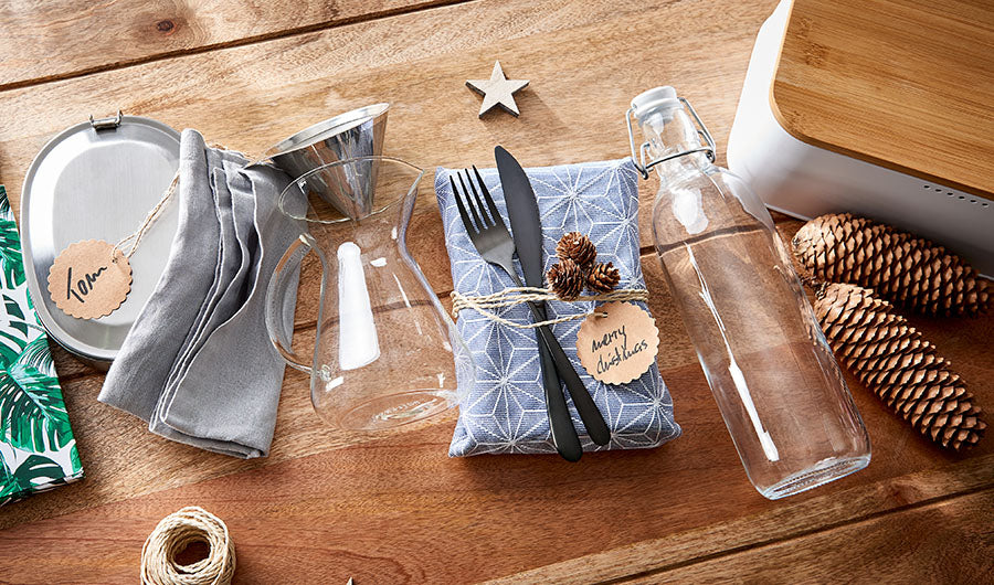 Geschenke für Männer mit Glasflasche Lunchbox und schwarzem Besteck